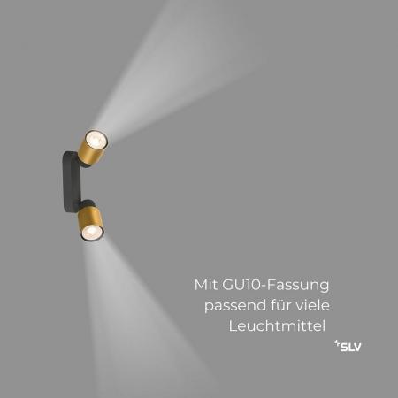 SLV 1008362 PURI 2.0 Tube, Wand- und Deckenaufbauleuchte, long, 2 x max. 6 W GU10, schwarz / gold