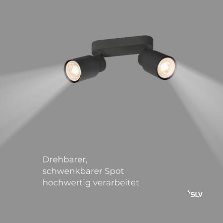 SLV 1008361 PURI 2.0 Tube, Wand- und Deckenaufbauleuchte, long, 2 x max. 6 W GU10, schwarz