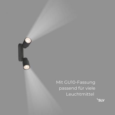SLV 1008361 PURI 2.0 Tube, Wand- und Deckenaufbauleuchte, long, 2 x max. 6 W GU10, schwarz