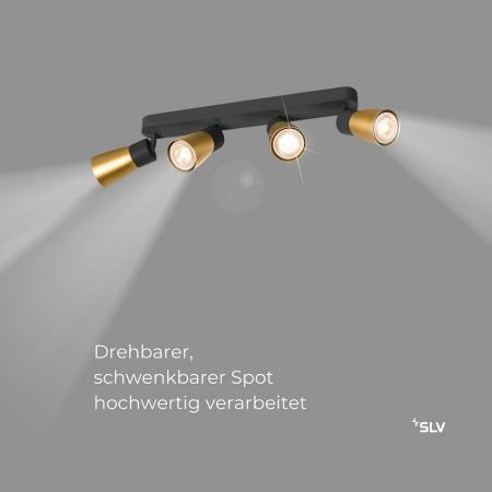 SLV 1008353 PURI 2.0 Dome, Wand- und Deckenaufbauleuchte, long, 4 x max. 6 W GU10, schwarz / gold