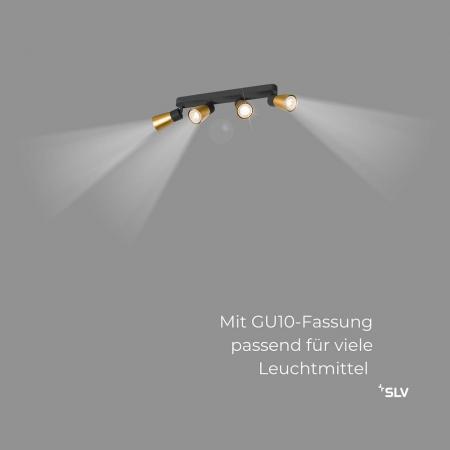 SLV 1008353 PURI 2.0 Dome, Wand- und Deckenaufbauleuchte, long, 4 x max. 6 W GU10, schwarz / gold