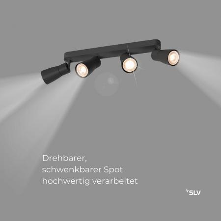 SLV 1008352 PURI 2.0 Dome, Wand- und Deckenaufbauleuchte, long, 4 x max. 6 W GU10, schwarz