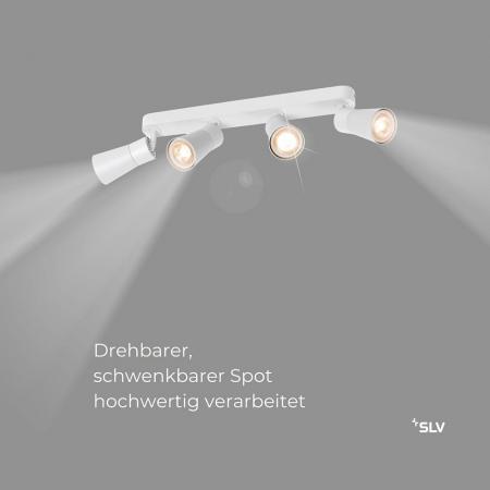 SLV 1008350 PURI 2.0 Cone, Wand- und Deckenaufbauleuchte, long, 4 x max. 6 W GU10, weiß