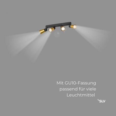 SLV 1008349 PURI 2.0 Cone, Wand- und Deckenaufbauleuchte, long, 4 x max. 6 W GU10, schwarz / gold