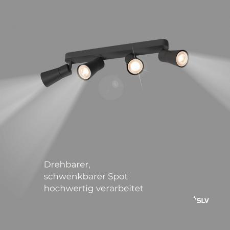 SLV 1008348 PURI 2.0 Cone, Wand- und Deckenaufbauleuchte, long, 4 x max. 6 W GU10, schwarz