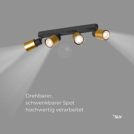 SLV 1008345 PURI 2.0 Tube, Wand- und Deckenaufbauleuchte, long, 4 x max. 6 W GU10, schwarz / gold