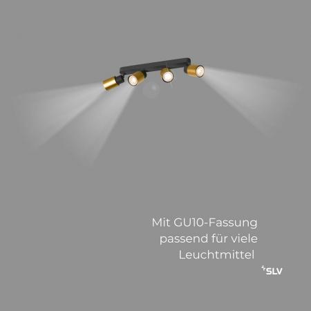 SLV 1008345 PURI 2.0 Tube, Wand- und Deckenaufbauleuchte, long, 4 x max. 6 W GU10, schwarz / gold