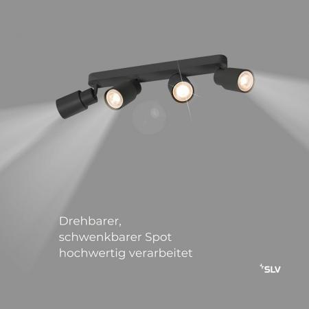 SLV 1008344 PURI 2.0 Tube, Wand- und Deckenaufbauleuchte, long, 4 x max. 6 W GU10, schwarz