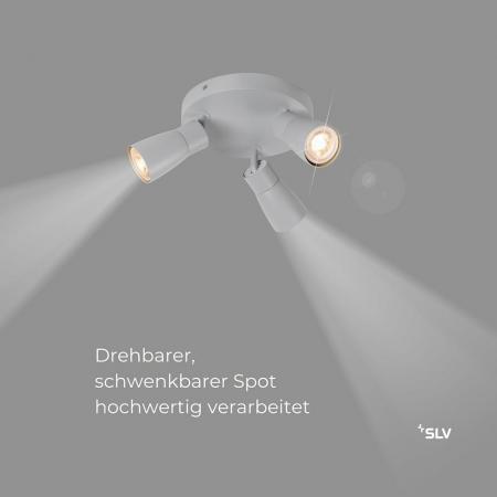 SLV 1008343 PURI 2.0 Dome, Wand- und Deckenaufbauleuchte, rund, 3 x max. 6 W GU10, grau