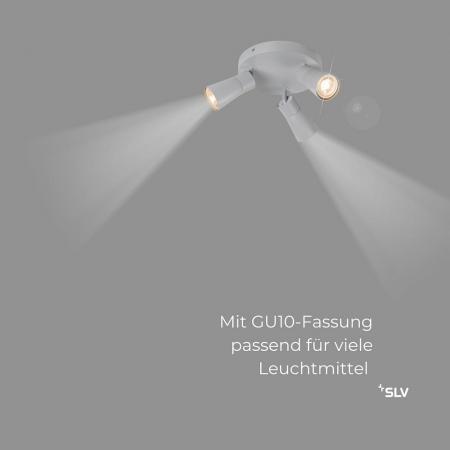 SLV 1008339 PURI 2.0 Cone, Wand- und Deckenaufbauleuchte, rund, 3 x max. 6 W GU10, grau