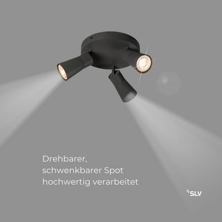 SLV 1008336 PURI 2.0 Cone, Wand- und Deckenaufbauleuchte, rund, 3 x max. 6 W GU10, schwarz