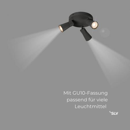 SLV 1008336 PURI 2.0 Cone, Wand- und Deckenaufbauleuchte, rund, 3 x max. 6 W GU10, schwarz