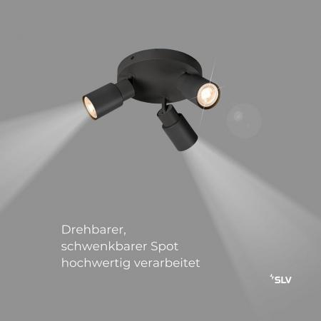 SLV 1008332 PURI 2.0 Tube, Wand- und Deckenaufbauleuchte, rund, 3 x max. 6 W GU10, schwarz