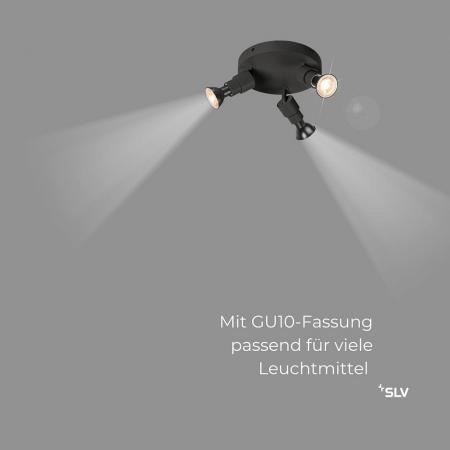 SLV 1008332 PURI 2.0 Tube, Wand- und Deckenaufbauleuchte, rund, 3 x max. 6 W GU10, schwarz