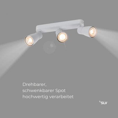 SLV 1008331 PURI 2.0 Dome, Wand- und Deckenaufbauleuchte, long, 3 x max. 6 W GU10, grau