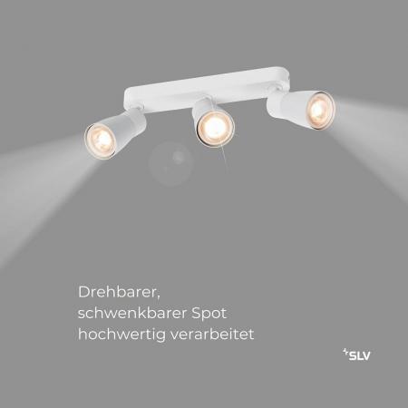 SLV 1008330 PURI 2.0 Dome, Wand- und Deckenaufbauleuchte, long, 3 x max. 6 W GU10, weiß