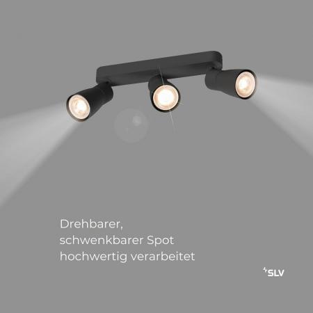 SLV 1008328 PURI 2.0 Dome, Wand- und Deckenaufbauleuchte, long, 3 x max. 6 W GU10, schwarz