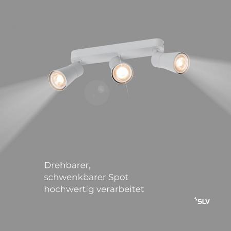 SLV 1008327 PURI 2.0 Cone, Wand- und Deckenaufbauleuchte, long, 3 x max. 6 W GU10, grau
