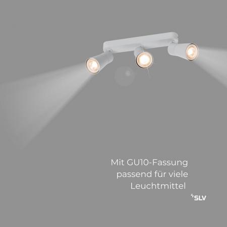 SLV 1008327 PURI 2.0 Cone, Wand- und Deckenaufbauleuchte, long, 3 x max. 6 W GU10, grau
