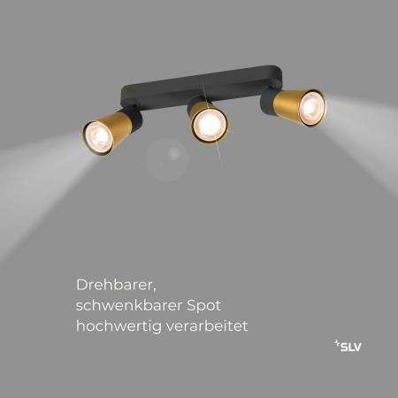 SLV 1008325 PURI 2.0 Cone, Wand- und Deckenaufbauleuchte, long, 3 x max. 6 W GU10, schwarz / gold
