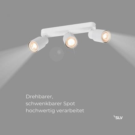 SLV 1008322 PURI 2.0 Tube, Wand- und Deckenaufbauleuchte, long, 3 x max. 6 W GU10, weiß