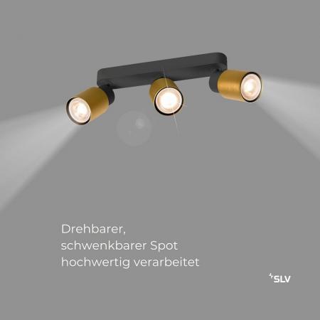 SLV 1008321 PURI 2.0 Tube, Wand- und Deckenaufbauleuchte, long, 3 x max. 6 W GU10, schwarz / gold