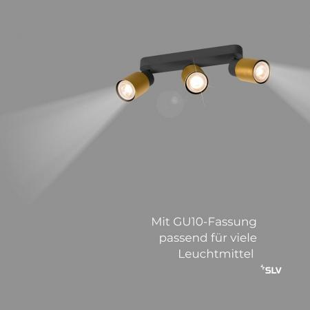SLV 1008321 PURI 2.0 Tube, Wand- und Deckenaufbauleuchte, long, 3 x max. 6 W GU10, schwarz / gold