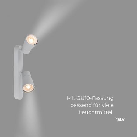 SLV 1008319 PURI 2.0 Dome, Wand- und Deckenaufbauleuchte, asymmetrisch, 2 x max. 6 W GU10, grau