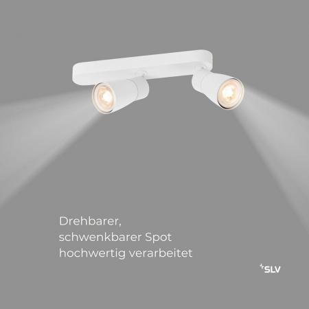 SLV 1008318 PURI 2.0 Dome, Wand- und Deckenaufbauleuchte, asymmetrisch, 2 x max. 6 W GU10, weiß