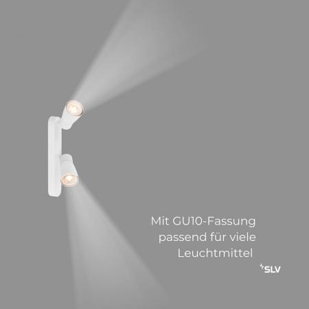SLV 1008318 PURI 2.0 Dome, Wand- und Deckenaufbauleuchte, asymmetrisch, 2 x max. 6 W GU10, weiß