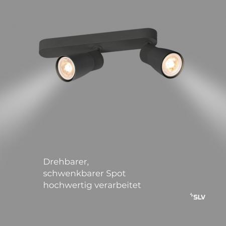 SLV 1008316 PURI 2.0 Dome, Wand- und Deckenaufbauleuchte, asymmetrisch, 2 x max. 6 W GU10, schwarz