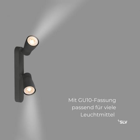 SLV 1008316 PURI 2.0 Dome, Wand- und Deckenaufbauleuchte, asymmetrisch, 2 x max. 6 W GU10, schwarz