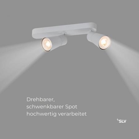 SLV 1008315 PURI 2.0 Cone, Wand- und Deckenaufbauleuchte, asymmetrisch, 2 x max. 6 W GU10, grau