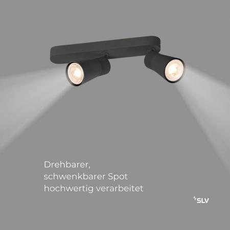 SLV 1008312 PURI 2.0 Cone, Wand- und Deckenaufbauleuchte, asymmetrisch, 2 x max. 6 W GU10, schwarz