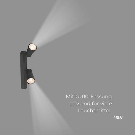SLV 1008312 PURI 2.0 Cone, Wand- und Deckenaufbauleuchte, asymmetrisch, 2 x max. 6 W GU10, schwarz