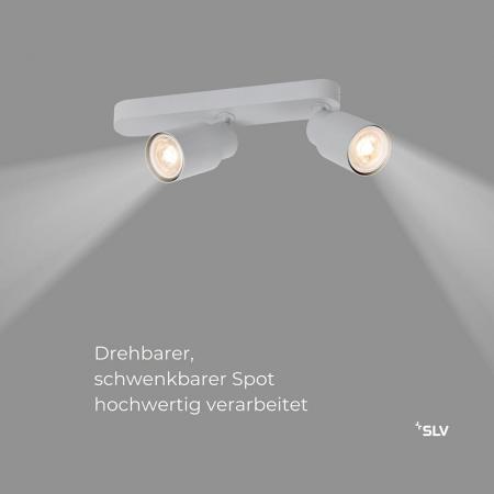 SLV 1008311 PURI 2.0 Tube, Wand- und Deckenaufbauleuchte, asymmetrisch, 2 x max. 6 W GU10, grau