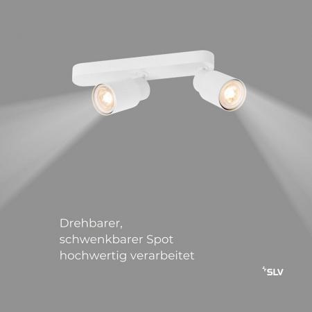 SLV 1008310 PURI 2.0 Tube, Wand- und Deckenaufbauleuchte, asymmetrisch, 2 x max. 6 W GU10, weiß