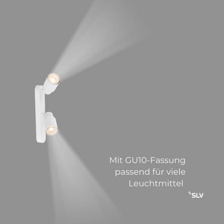 SLV 1008310 PURI 2.0 Tube, Wand- und Deckenaufbauleuchte, asymmetrisch, 2 x max. 6 W GU10, weiß