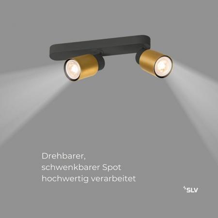 SLV 1008309 PURI 2.0 Tube, Wand- und Deckenaufbauleuchte, asymmetrisch, 2 x max. 6 W GU10, schwarz / gold