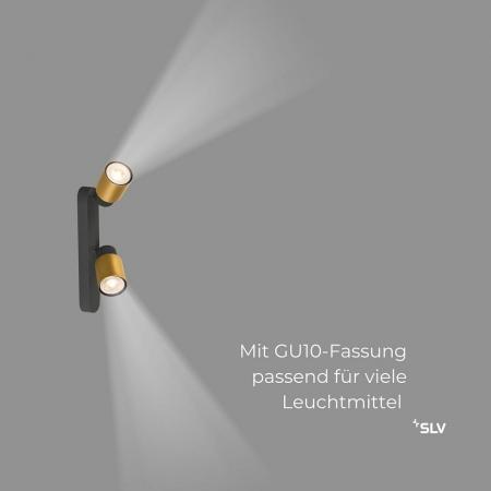 SLV 1008309 PURI 2.0 Tube, Wand- und Deckenaufbauleuchte, asymmetrisch, 2 x max. 6 W GU10, schwarz / gold