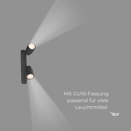 SLV 1008308 PURI 2.0 Tube 2x GU10 Wand- & Deckenaufbauleuchte asymmetrisch Schwarz – modernes Mix & Match Lichtsystem