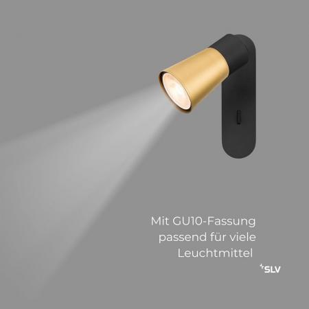 SLV 1008301 PURI 2.0 Cone 6W GU10 Wand- & Deckenaufbauleuchte in Schwarz/Gold – moderne flexible Lichtlösung