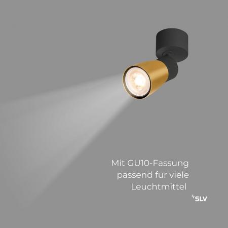 SLV 1008293 PURI 2.0 Dome, Wand- und Deckenaufbauleuchte, 1x max. 6 W GU10, schwarz / gold