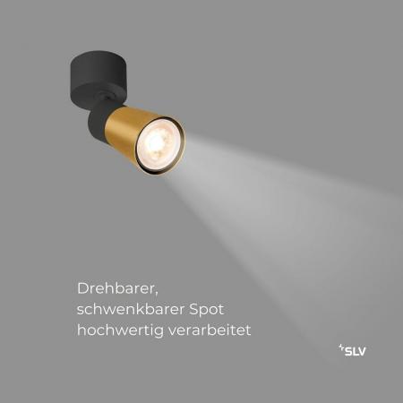 SLV 1008289 PURI 2.0 Cone, Wand- und Deckenaufbauleuchte, 1x max. 6 W GU10, schwarz / gold