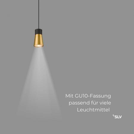 SLV 1008279 PURI 2.0 Cone, 3~ Pendelleuchte, GU10, Pendellänge 200 cm, 1x max. 6 W, schwarz / gold