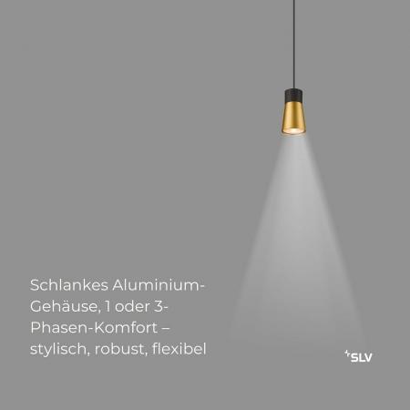 SLV 1008259 PURI 2.0 Cone, 1~ Pendelleuchte, GU10, Pendellänge 200 cm, 1x max. 6 W, schwarz / gold
