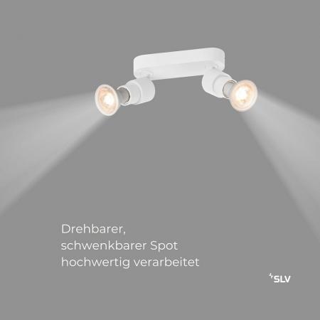 SLV 1008240 PURI 2.0 Basic, Wand- und Deckenaufbauleuchte, 2 x max. 6 W GU10, weiß