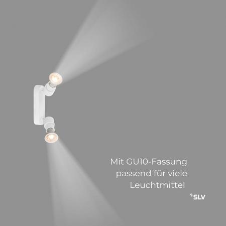 SLV 1008240 PURI 2.0 Basic, Wand- und Deckenaufbauleuchte, 2 x max. 6 W GU10, weiß