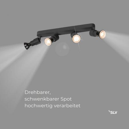 SLV 1008239 PURI 2.0 Basic, Wand- und Deckenaufbauleuchte, long, 4 x max. 6 W GU10, schwarz