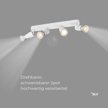 SLV 1008238 PURI 2.0 Basic, Wand- und Deckenaufbauleuchte, long, 4 x max. 6 W GU10, weiß